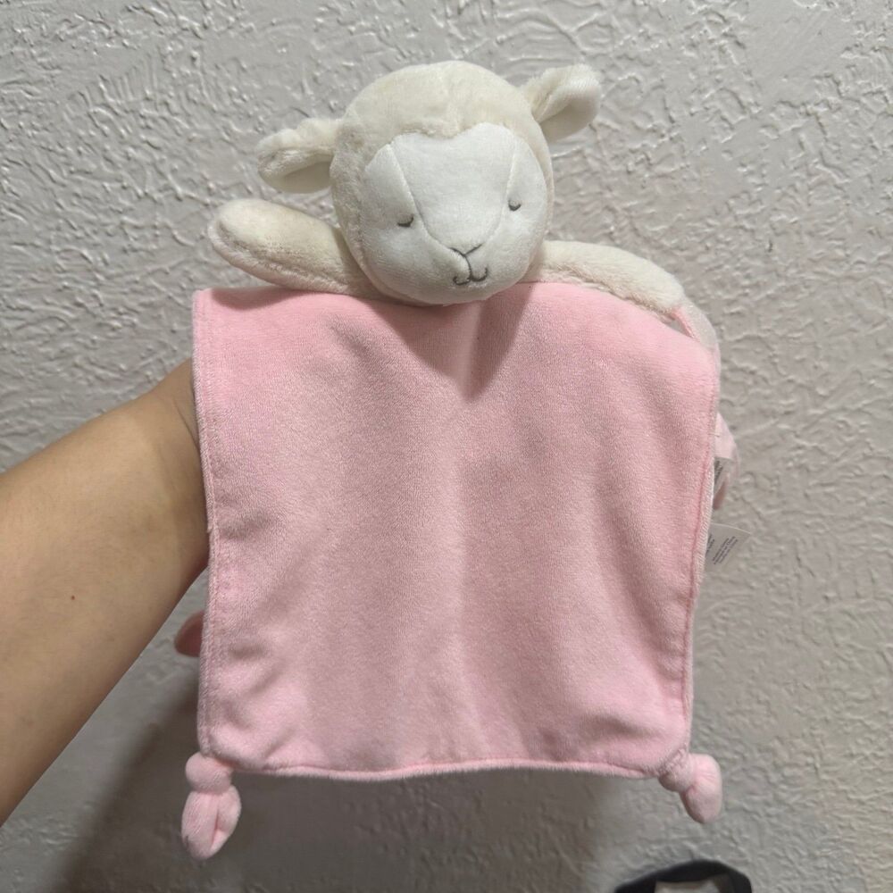 Carters Lamb Pink Baby Security Blanket Long Knotted Corners Lovey